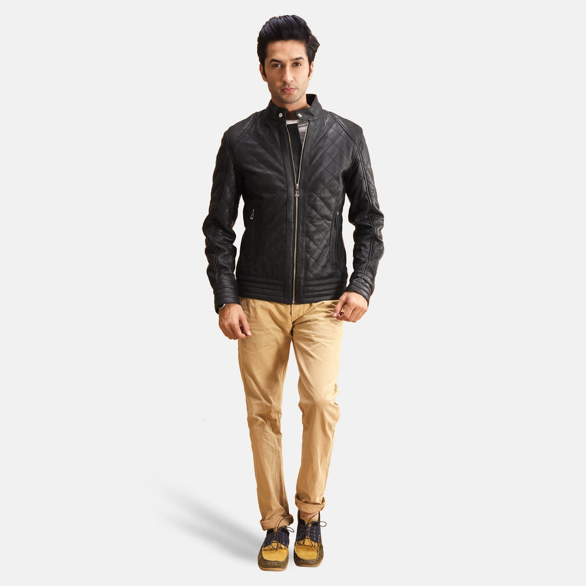 Henry Quilted Black Leather Jacket - men's jacket in black premium leather, view 3