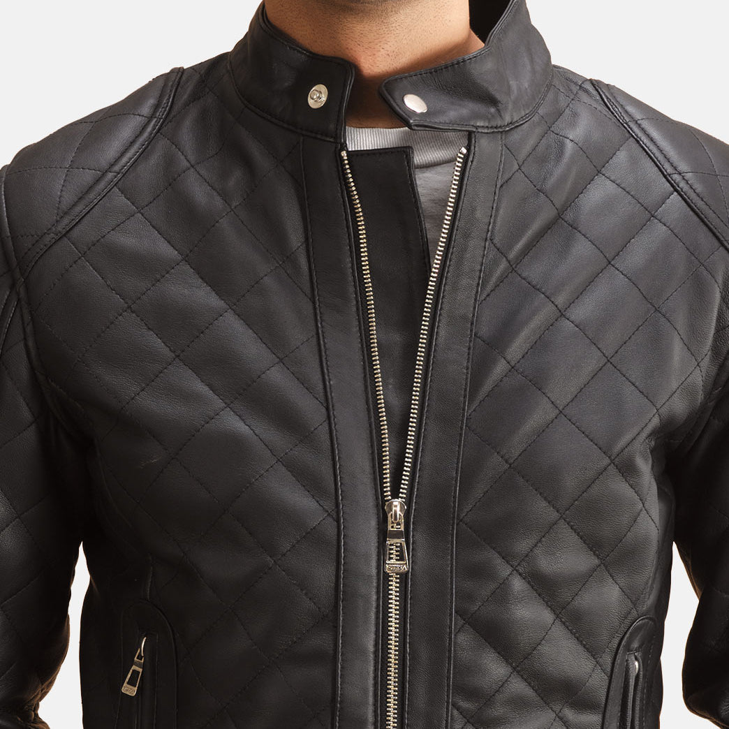 Henry Quilted Black Leather Jacket - men's jacket in black premium leather, view 4