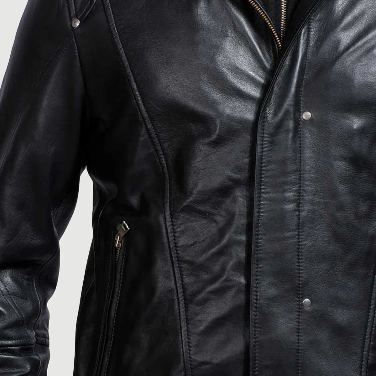 Highschool Black Hooded Leather Jacket - men's jacket in black cowhide leather, view 6