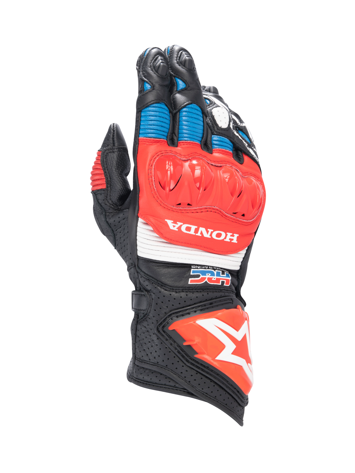 Honda GP Pro R3 Gloves - Black/Bright Red/Blue - Alpinestars motorcycle gloves, view 1
