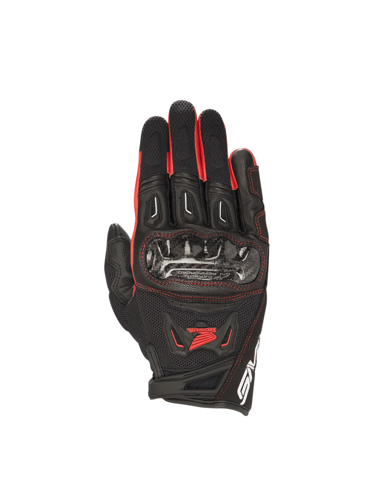 Honda SMX-2 Air Carbon V2 Gloves - Black/Red- Honda - Alpinestars motorcycle gloves, view 1