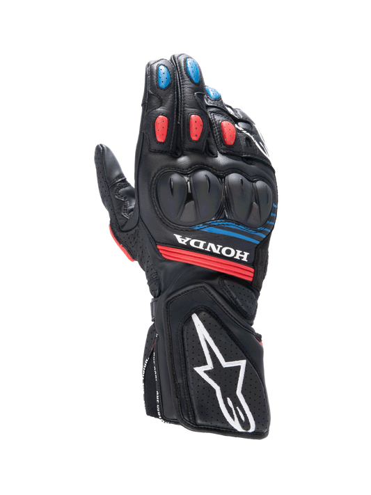 Honda SP-8 V3 Gloves - Black/Bright Red/Blue - Alpinestars motorcycle gloves, view 1