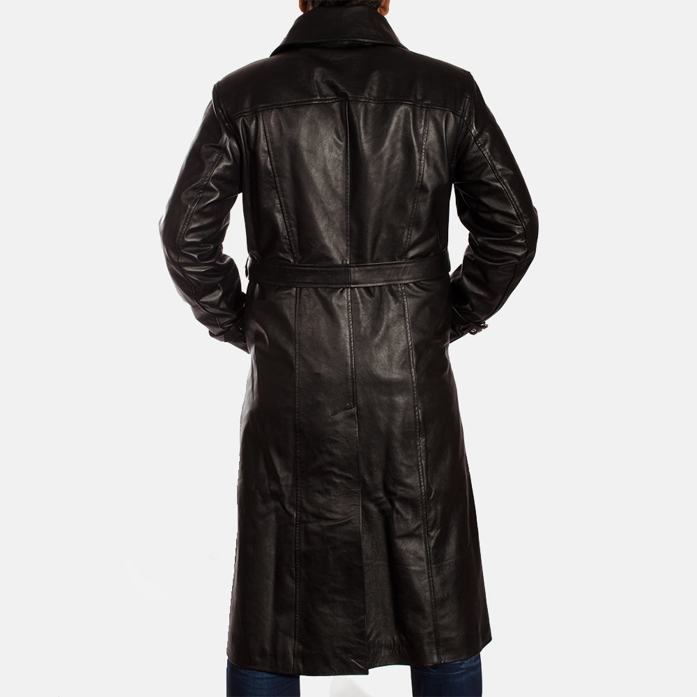 Hooligan Black Leather Trench Coat - men's coat in black cowhide leather, view 5