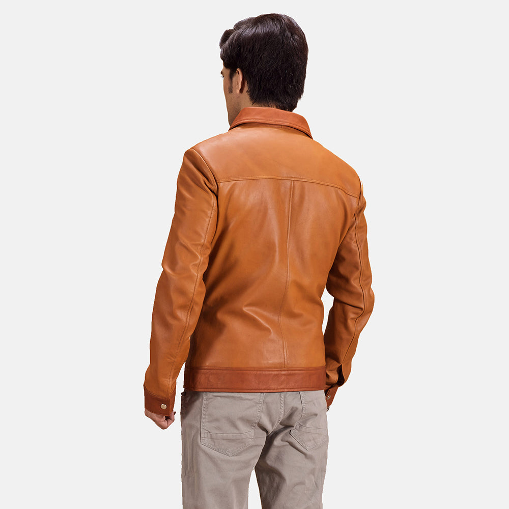 Hubert Tan Brown Leather Jacket - men's jacket in brown & tan sheepskin leather, view 2