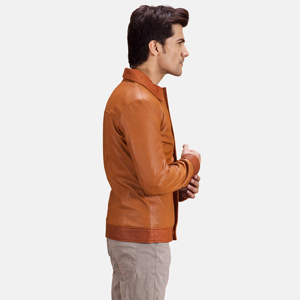 Hubert Tan Brown Leather Jacket - men's jacket in brown & tan sheepskin leather, view 3