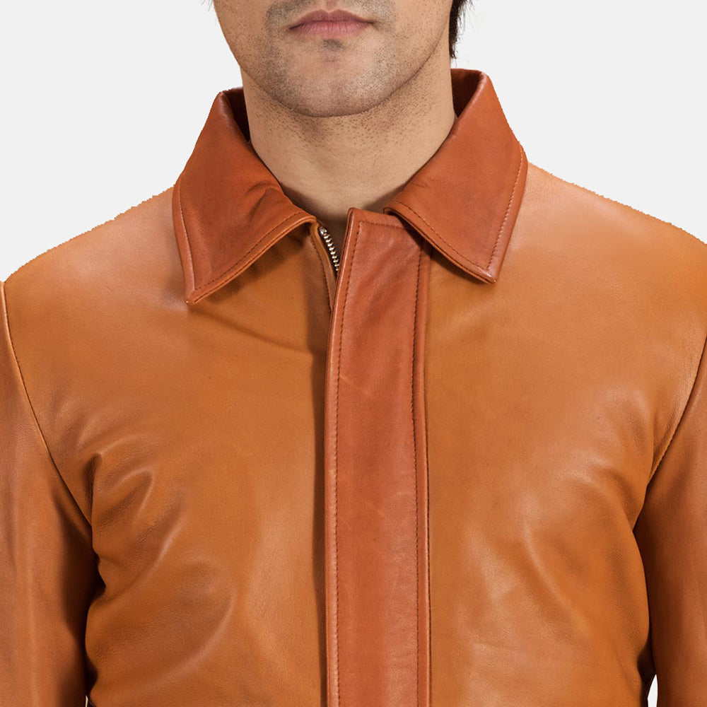 Hubert Tan Brown Leather Jacket - men's jacket in brown & tan sheepskin leather, view 5