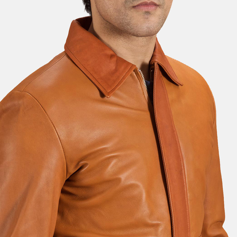 Hubert Tan Brown Leather Jacket - men's jacket in brown & tan sheepskin leather, view 6