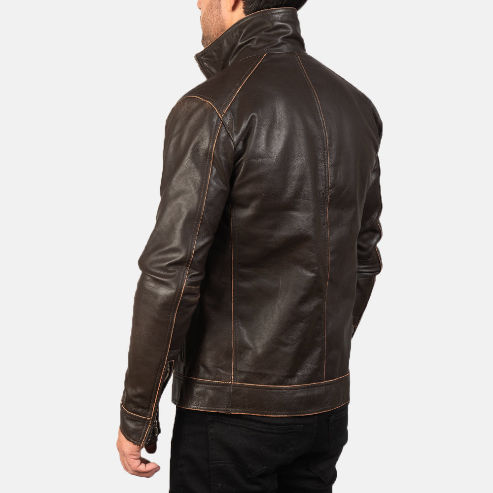 Hudson Brown Leather Biker Jacket - men's jacket in brown sheepskin leather, view 5