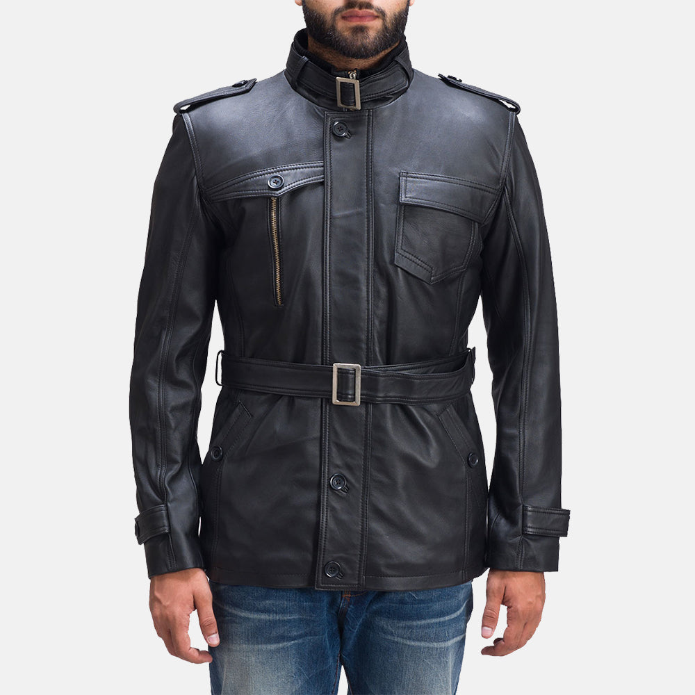 Hunter Black Leather Jacket - men's jacket in black sheepskin leather, view 1