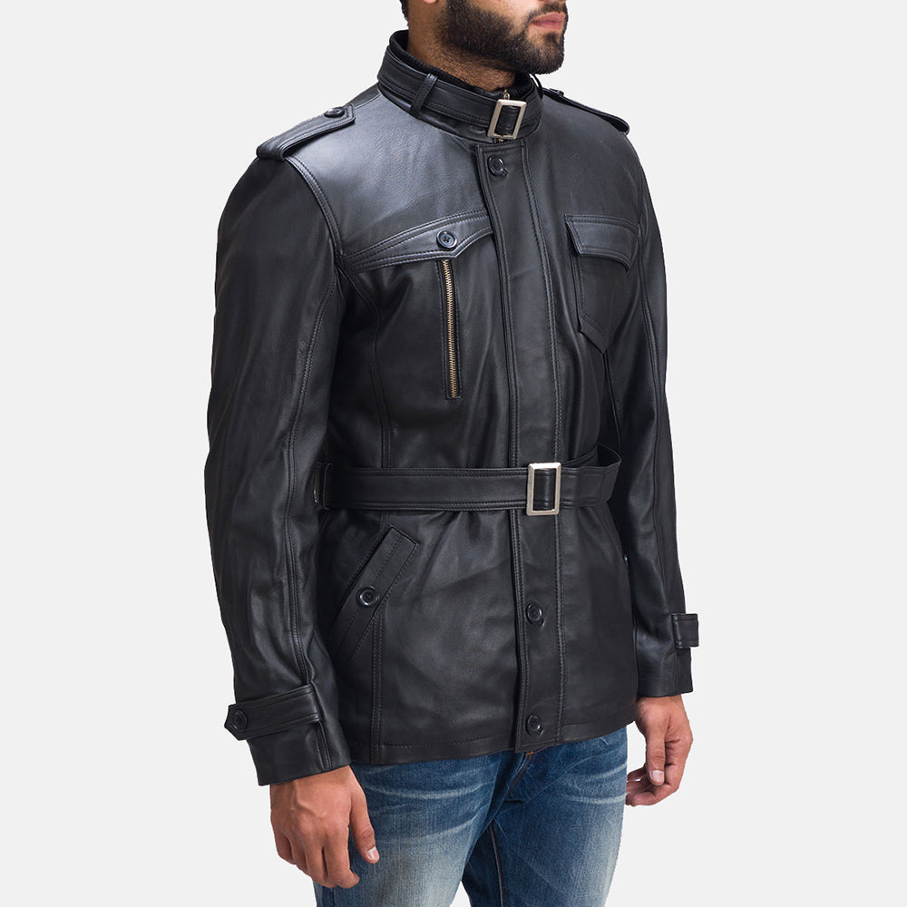 Hunter Black Leather Jacket - men's jacket in black sheepskin leather, view 2