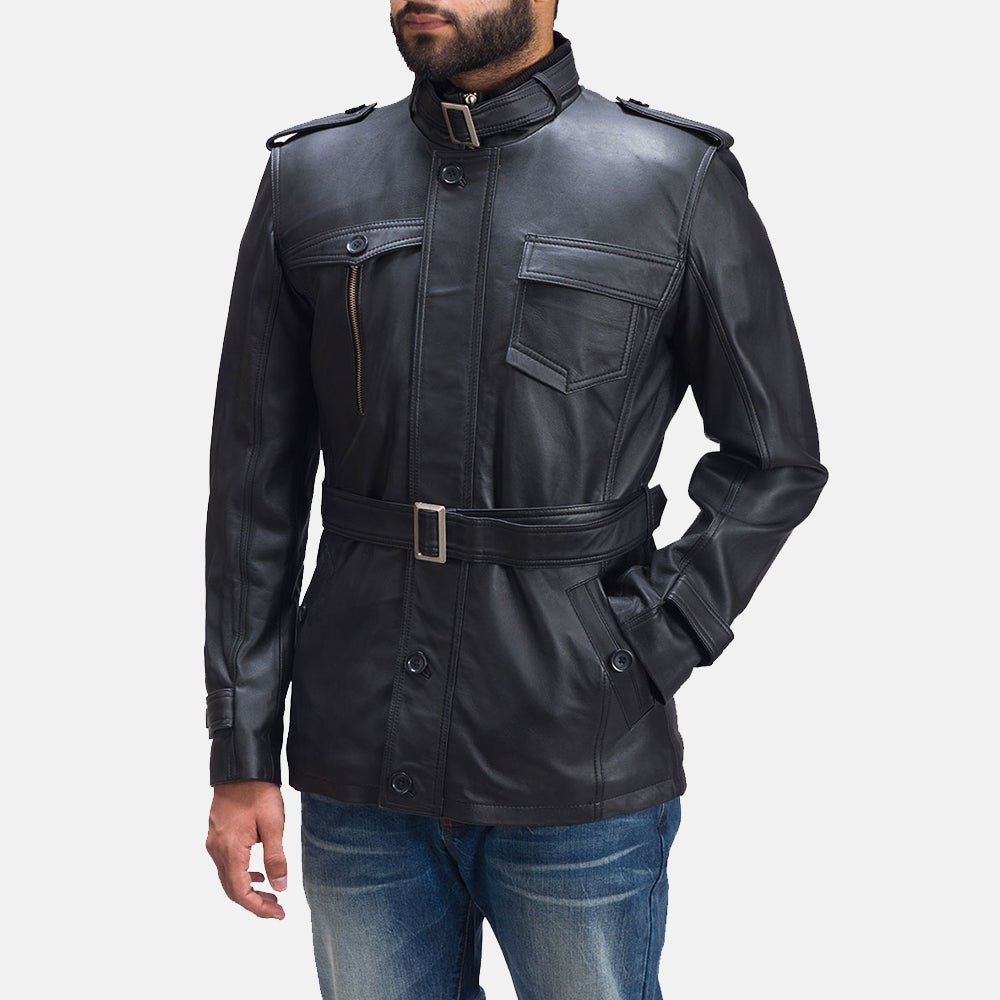 Hunter Black Leather Jacket - men's jacket in black sheepskin leather, view 3