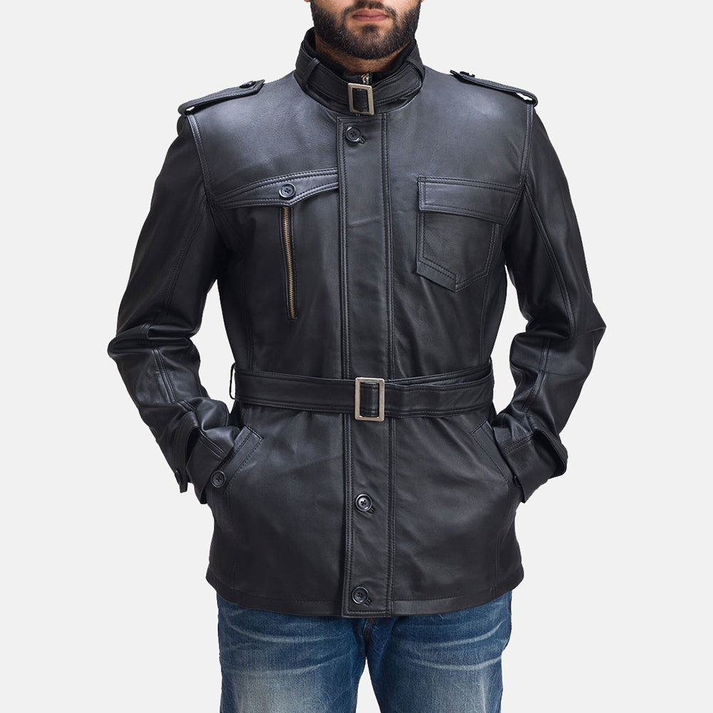 Hunter Black Leather Jacket - men's jacket in black sheepskin leather, view 5