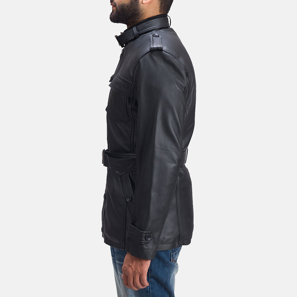 Hunter Black Leather Jacket - men's jacket in black sheepskin leather, view 6