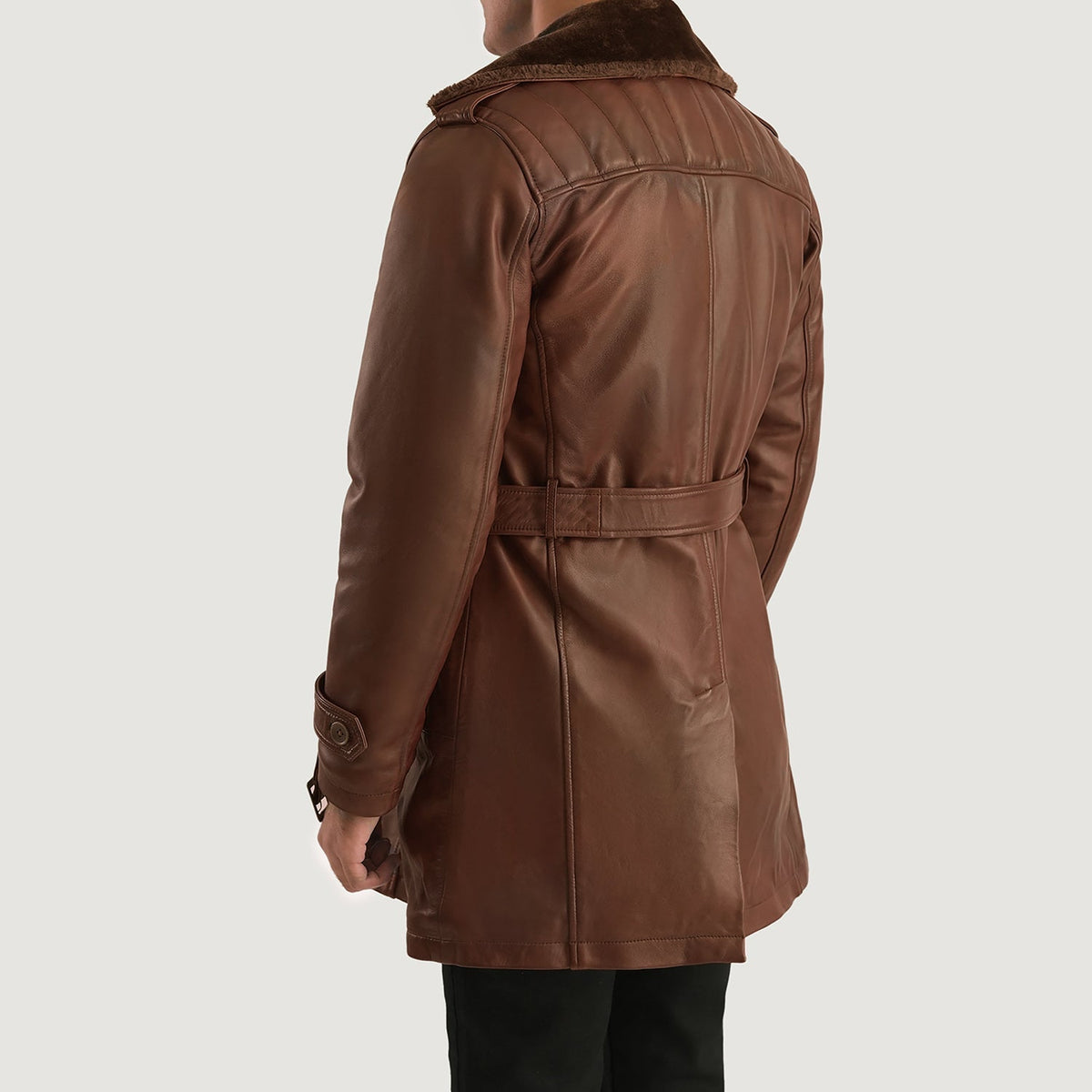 Hunter Distressed Brown Fur Leather Coat - men's coat in brown sheepskin leather, view 5