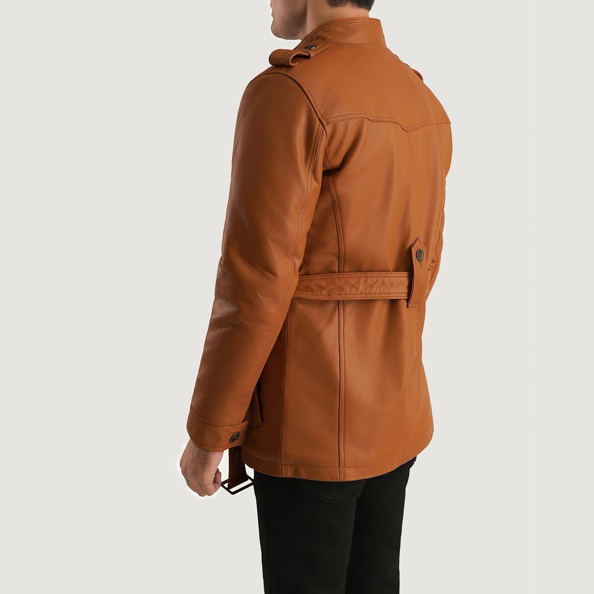 Hunter Tan Brown Fur Leather Jacket - men's jacket in brown & tan sheepskin leather, view 5
