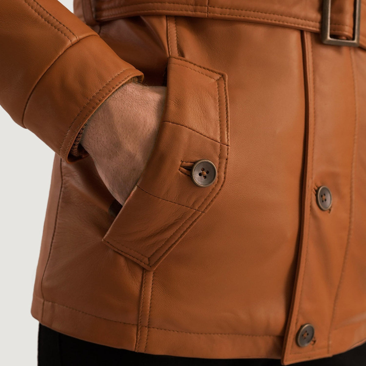 Hunter Tan Brown Fur Leather Jacket - men's jacket in brown & tan sheepskin leather, view 6