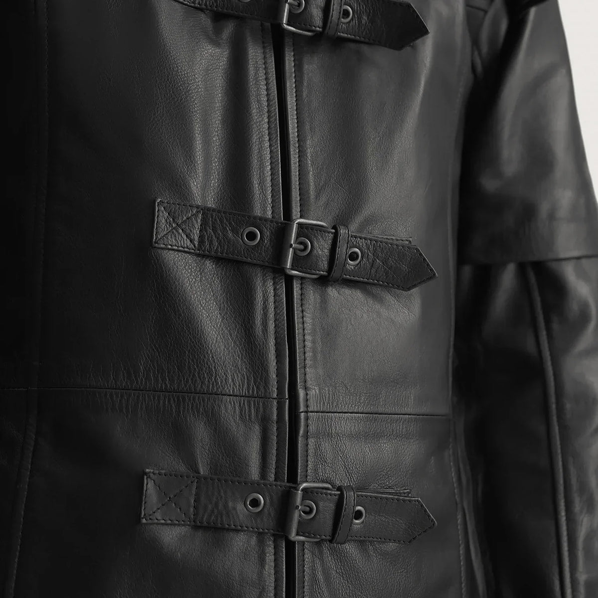 Huntsman Black Hooded Leather Trench Coat - men's coat in black cowhide leather, view 6