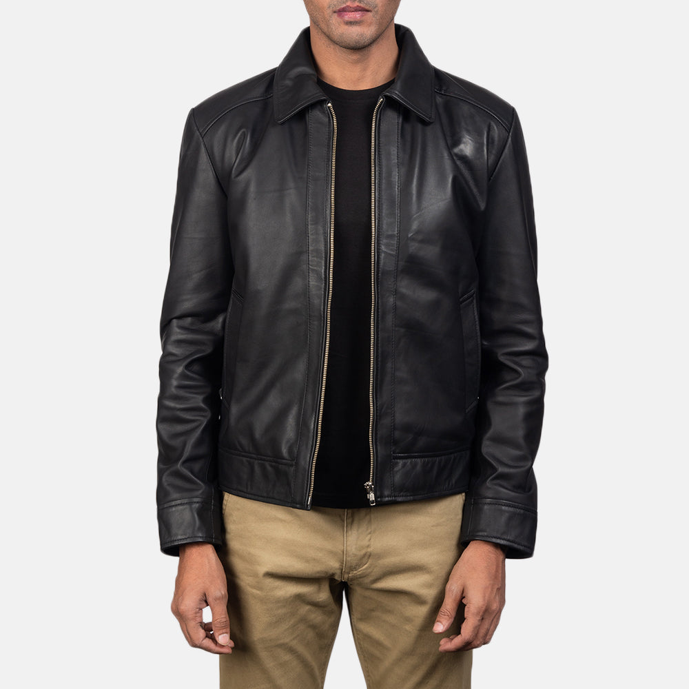 Inferno Black Leather Jacket - men's jacket in black sheepskin leather, view 1