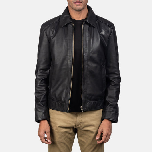 Inferno Black Leather Jacket - men's jacket in black sheepskin leather, view 1