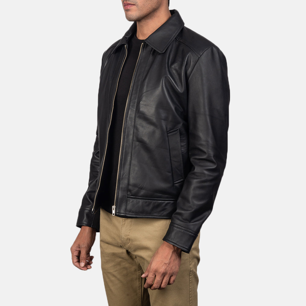 Inferno Black Leather Jacket - men's jacket in black sheepskin leather, view 2