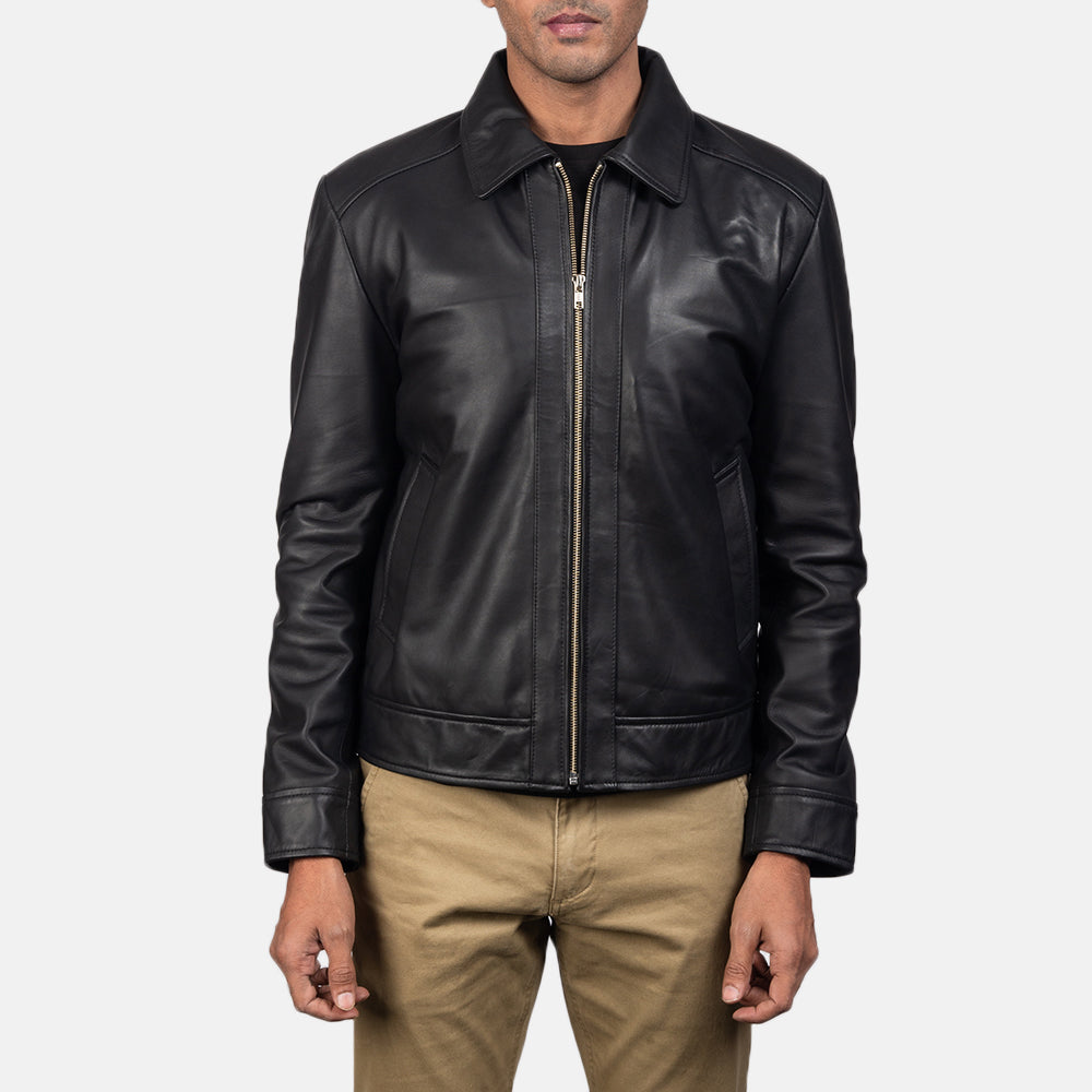 Inferno Black Leather Jacket - men's jacket in black sheepskin leather, view 3