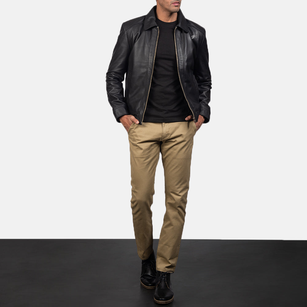 Inferno Black Leather Jacket - men's jacket in black sheepskin leather, view 4