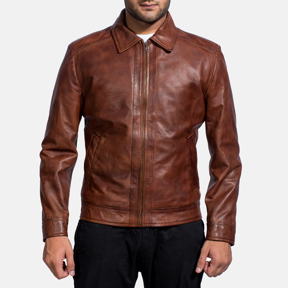 Inferno Brown Leather Jacket - men's jacket in brown sheepskin leather, view 1