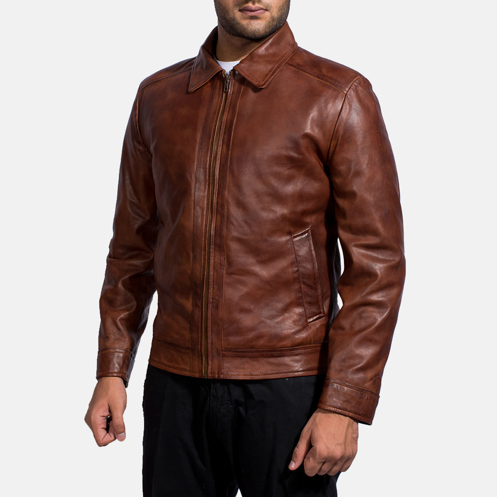 Inferno Brown Leather Jacket - men's jacket in brown sheepskin leather, view 2