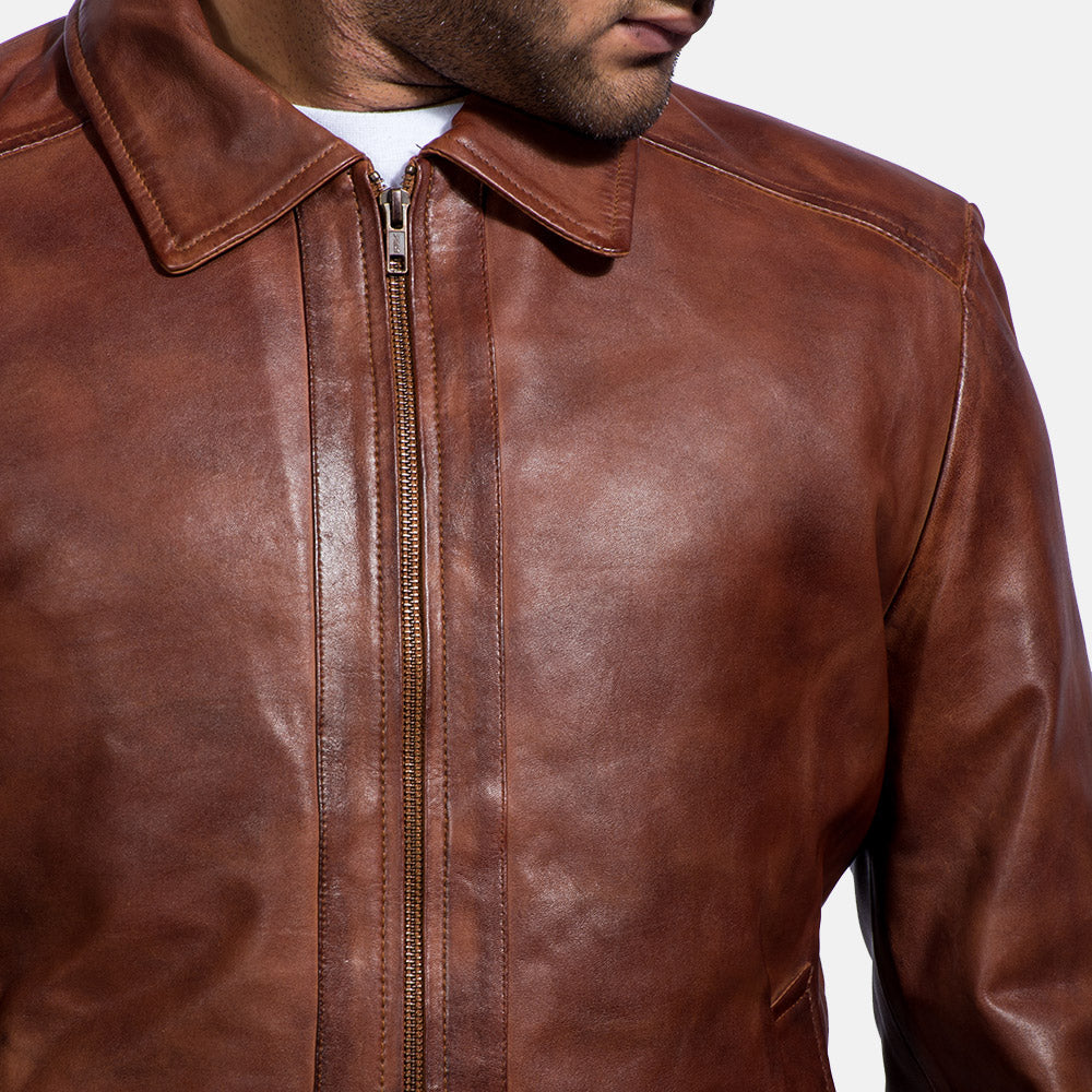 Inferno Brown Leather Jacket - men's jacket in brown sheepskin leather, view 3