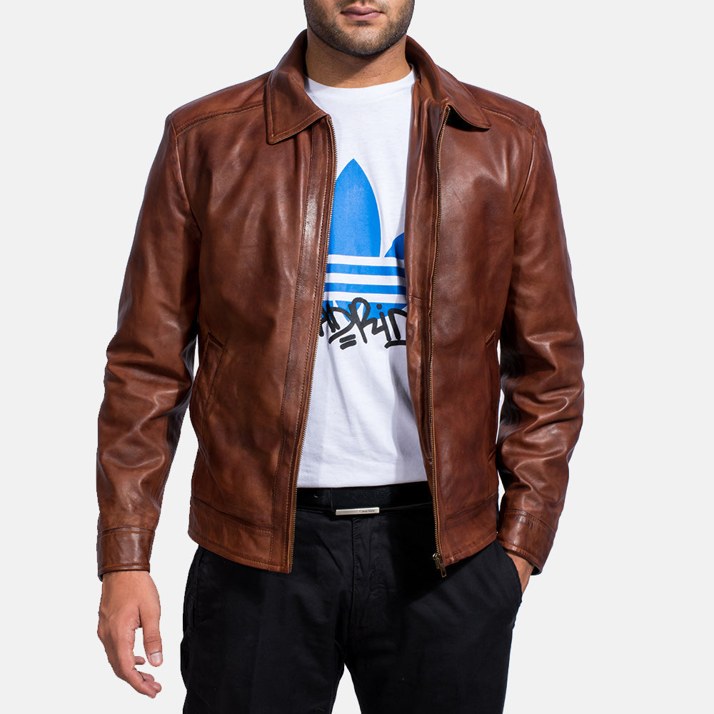 Inferno Brown Leather Jacket - men's jacket in brown sheepskin leather, view 4