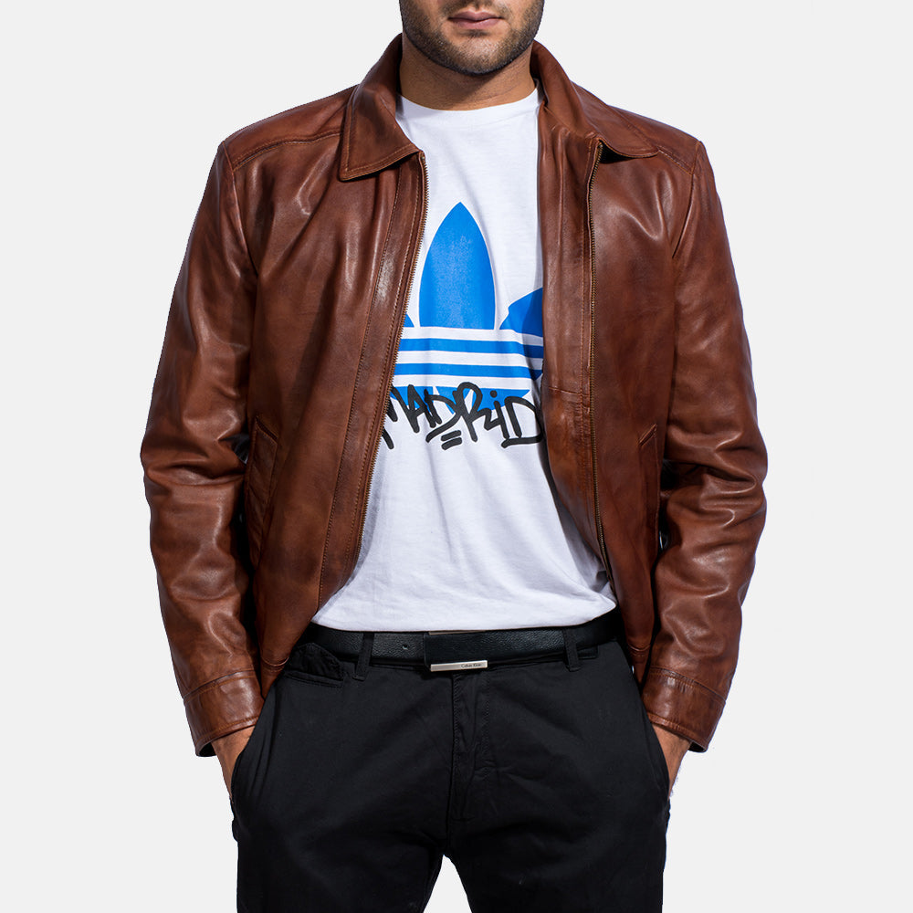 Inferno Brown Leather Jacket - men's jacket in brown sheepskin leather, view 6
