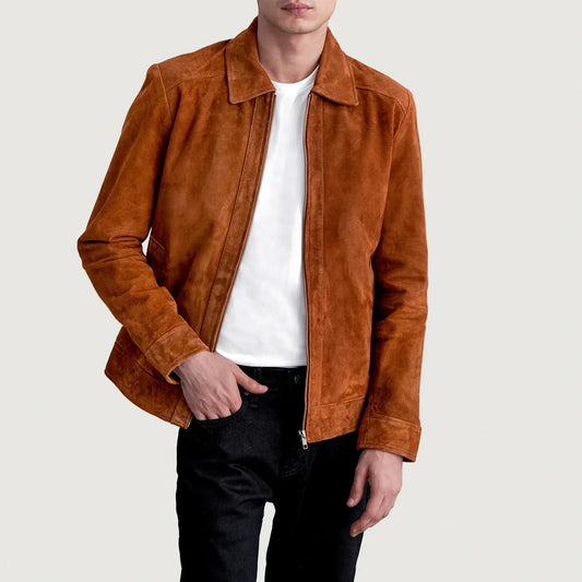 Inferno Brown Suede Leather Jacket - men's jacket in brown suede leather, view 1