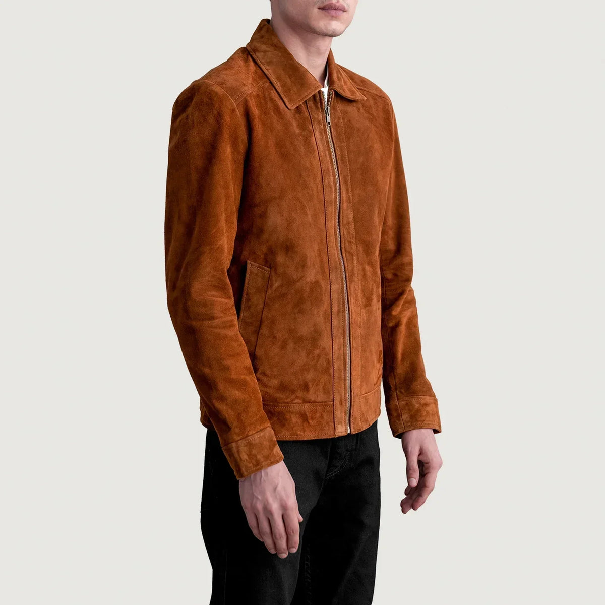 Inferno Brown Suede Leather Jacket - men's jacket in brown suede leather, view 2