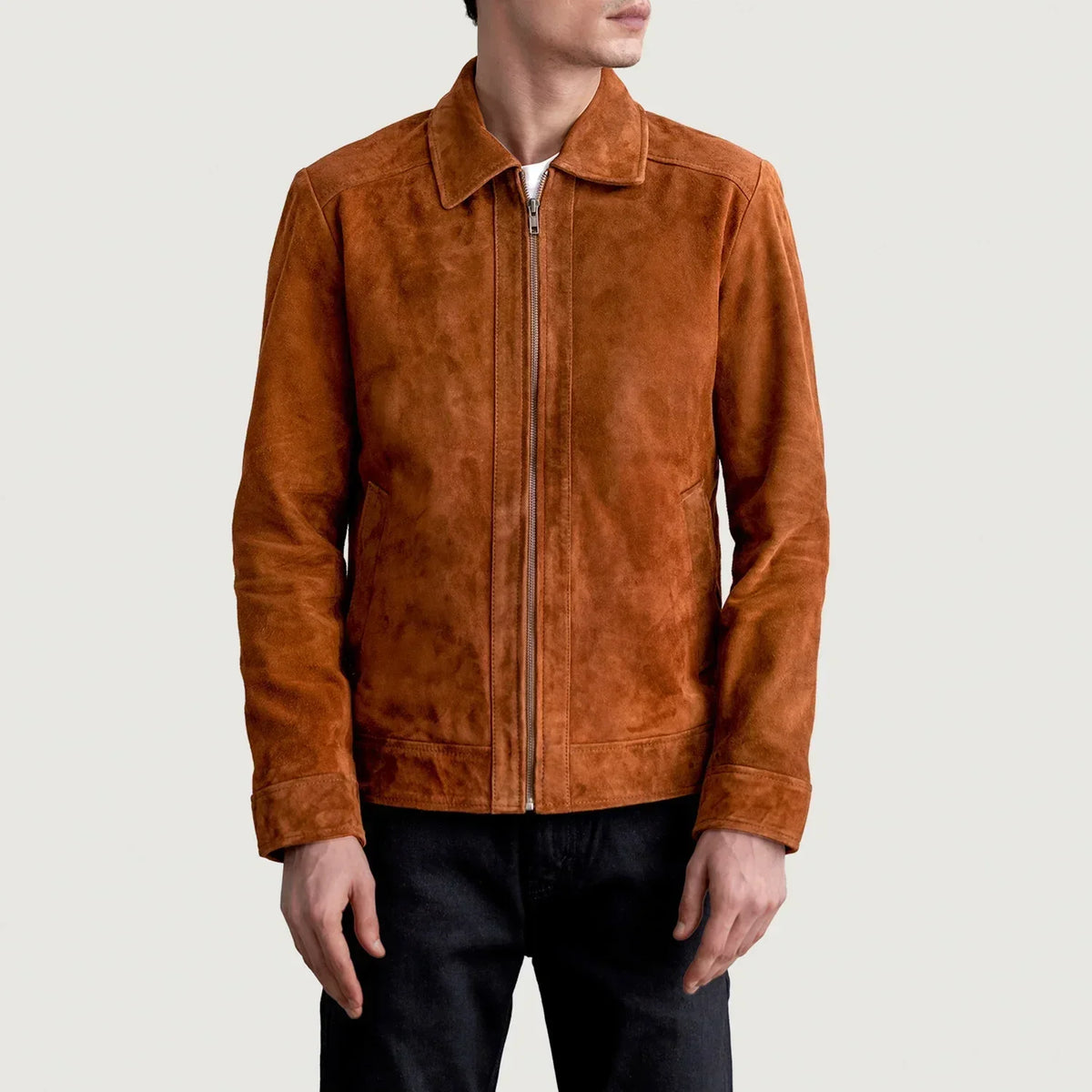 Inferno Brown Suede Leather Jacket - men's jacket in brown suede leather, view 3