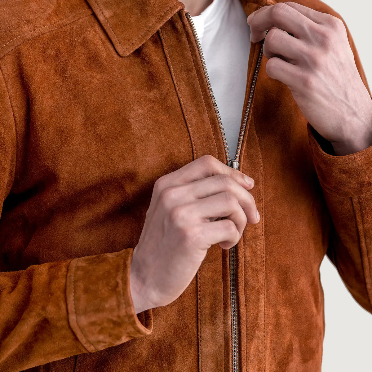 Inferno Brown Suede Leather Jacket - men's jacket in brown suede leather, view 5