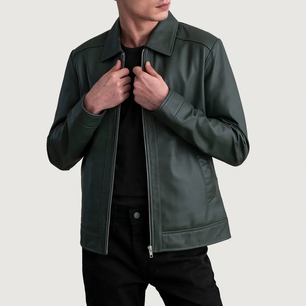 Inferno Green Leather Jacket - men's jacket in green premium leather, view 1