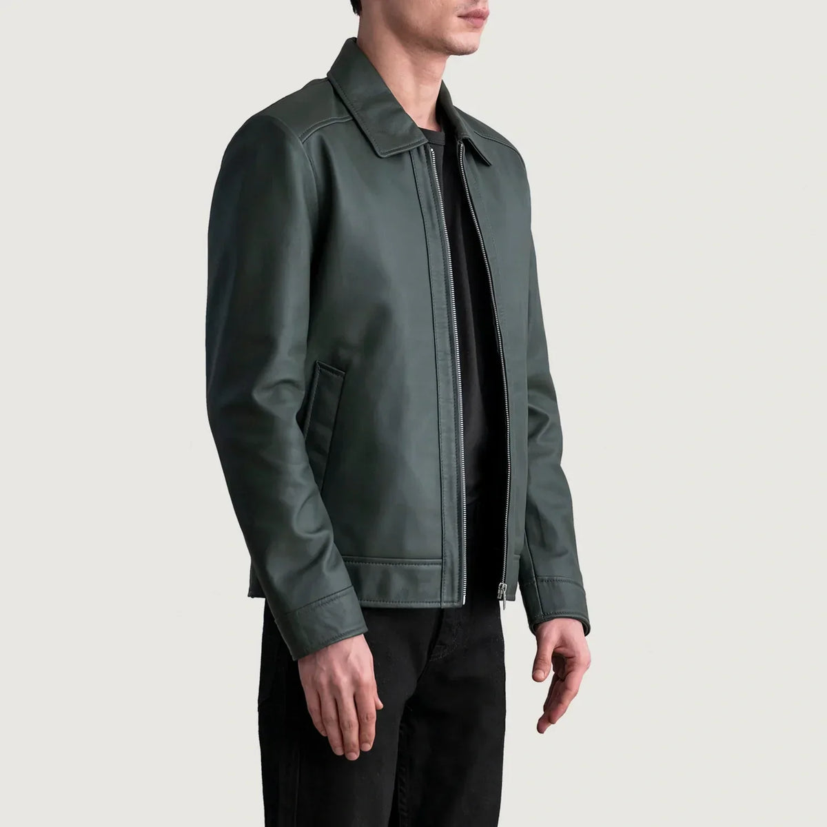Inferno Green Leather Jacket - men's jacket in green premium leather, view 2