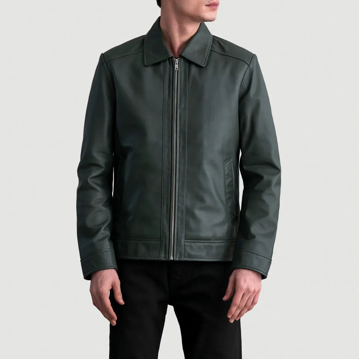Inferno Green Leather Jacket - men's jacket in green premium leather, view 3