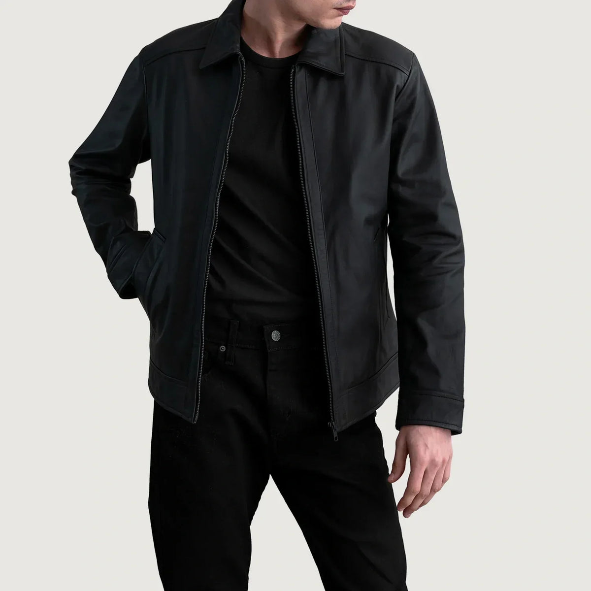 Inferno Matte Black Leather Jacket - men's jacket in black premium leather, view 1