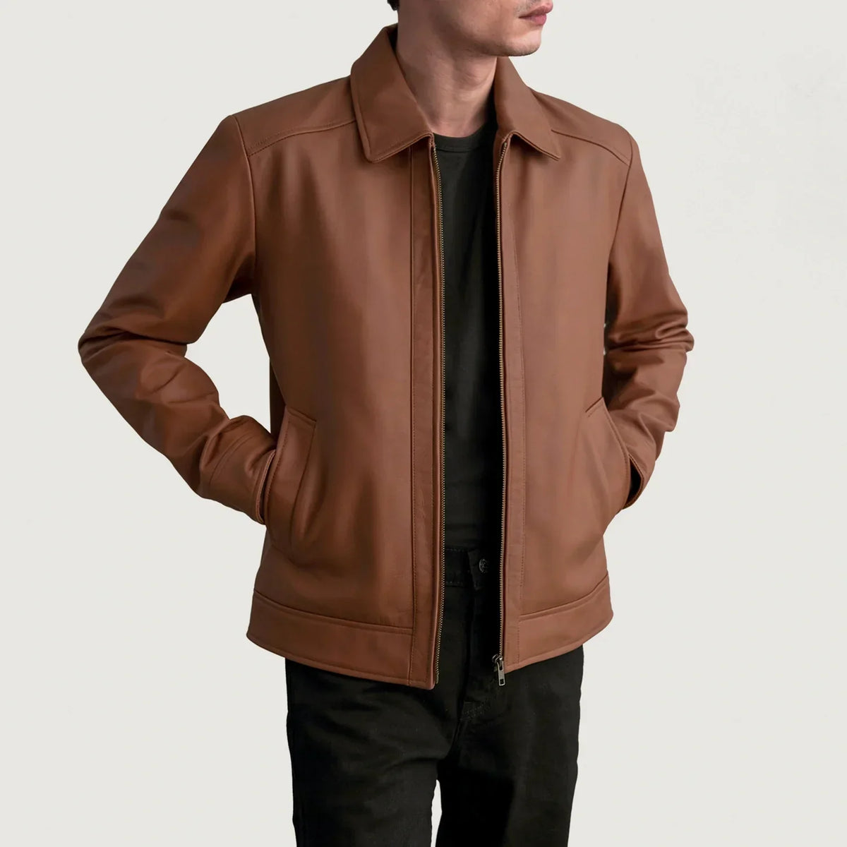 Inferno Matte Brown Leather Jacket - men's jacket in brown premium leather, view 1