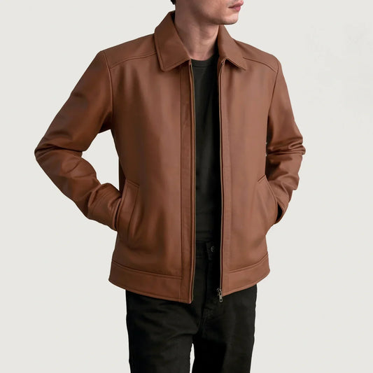 Inferno Matte Brown Leather Jacket - men's jacket in brown premium leather, view 1