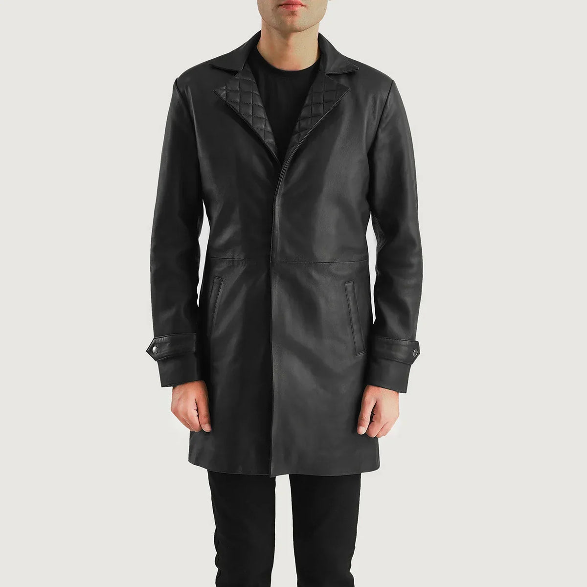 Infinity Black Leather Coat - men's coat in black sheepskin leather, view 1