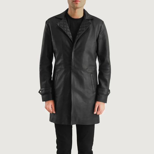 Infinity Black Leather Coat - men's coat in black sheepskin leather, view 1