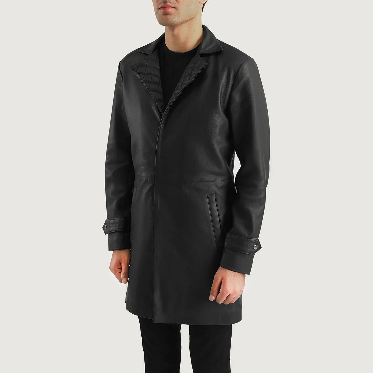 Infinity Black Leather Coat - men's coat in black sheepskin leather, view 2