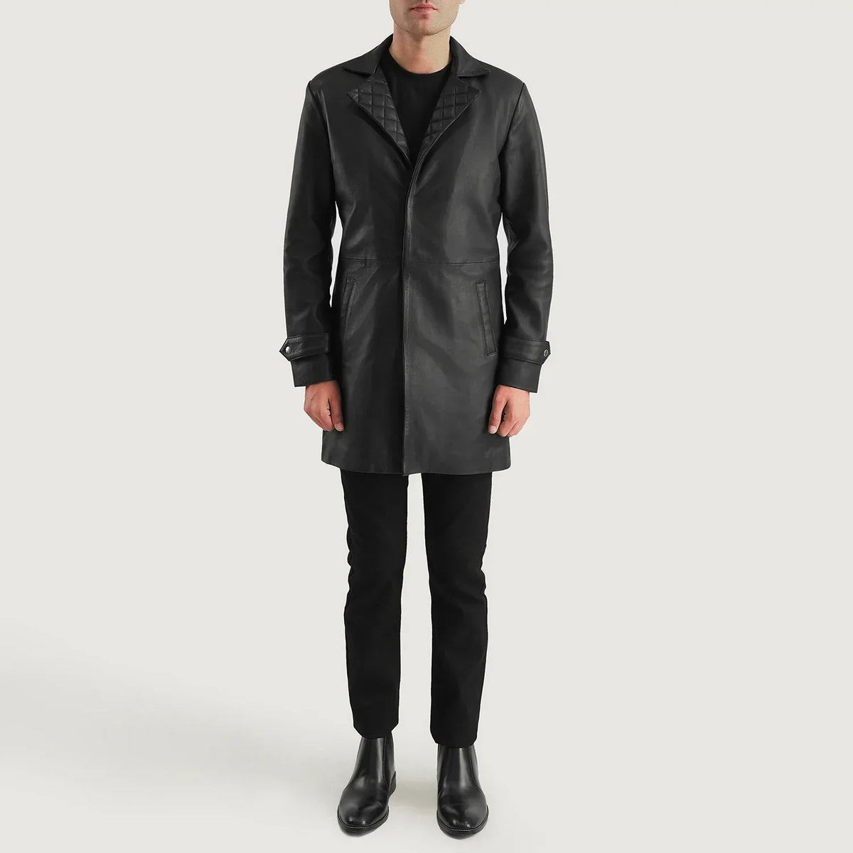 Infinity Black Leather Coat - men's coat in black sheepskin leather, view 3