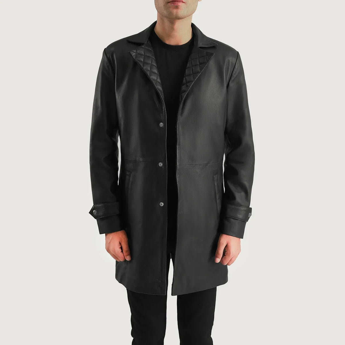 Infinity Black Leather Coat - men's coat in black sheepskin leather, view 4