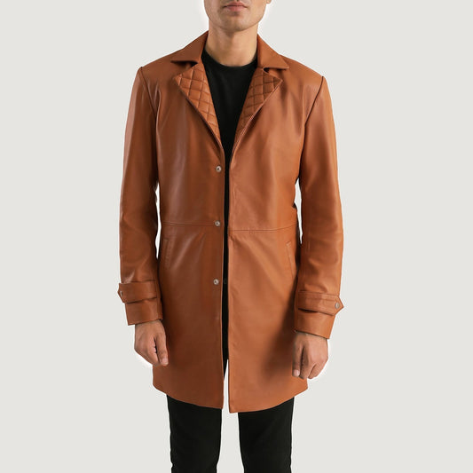 Infinity Tan Brown Leather Coat - men's coat in brown & tan sheepskin leather, view 1