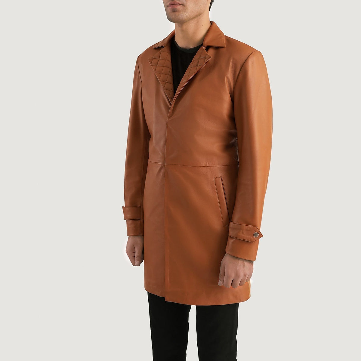 Infinity Tan Brown Leather Coat - men's coat in brown & tan sheepskin leather, view 2