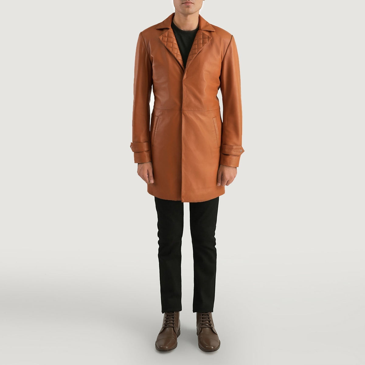 Infinity Tan Brown Leather Coat - men's coat in brown & tan sheepskin leather, view 3
