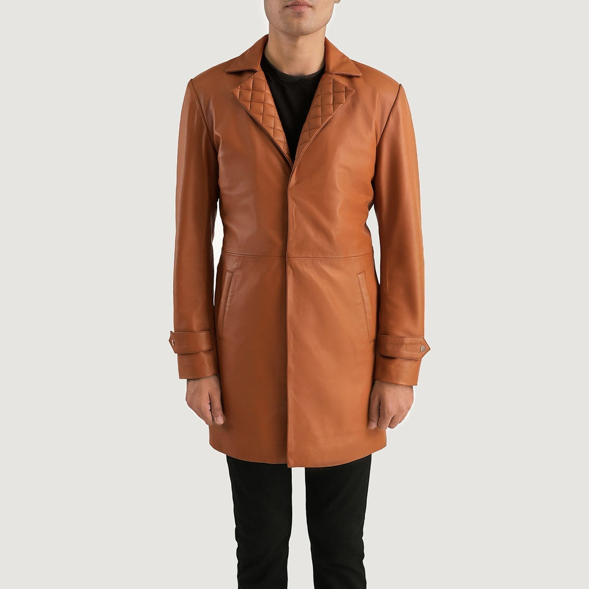 Infinity Tan Brown Leather Coat - men's coat in brown & tan sheepskin leather, view 4